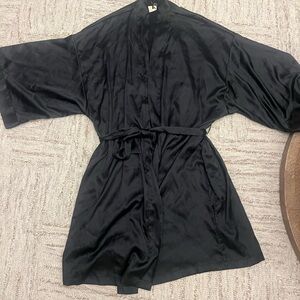 Elegant Black Satin Kimono Robe